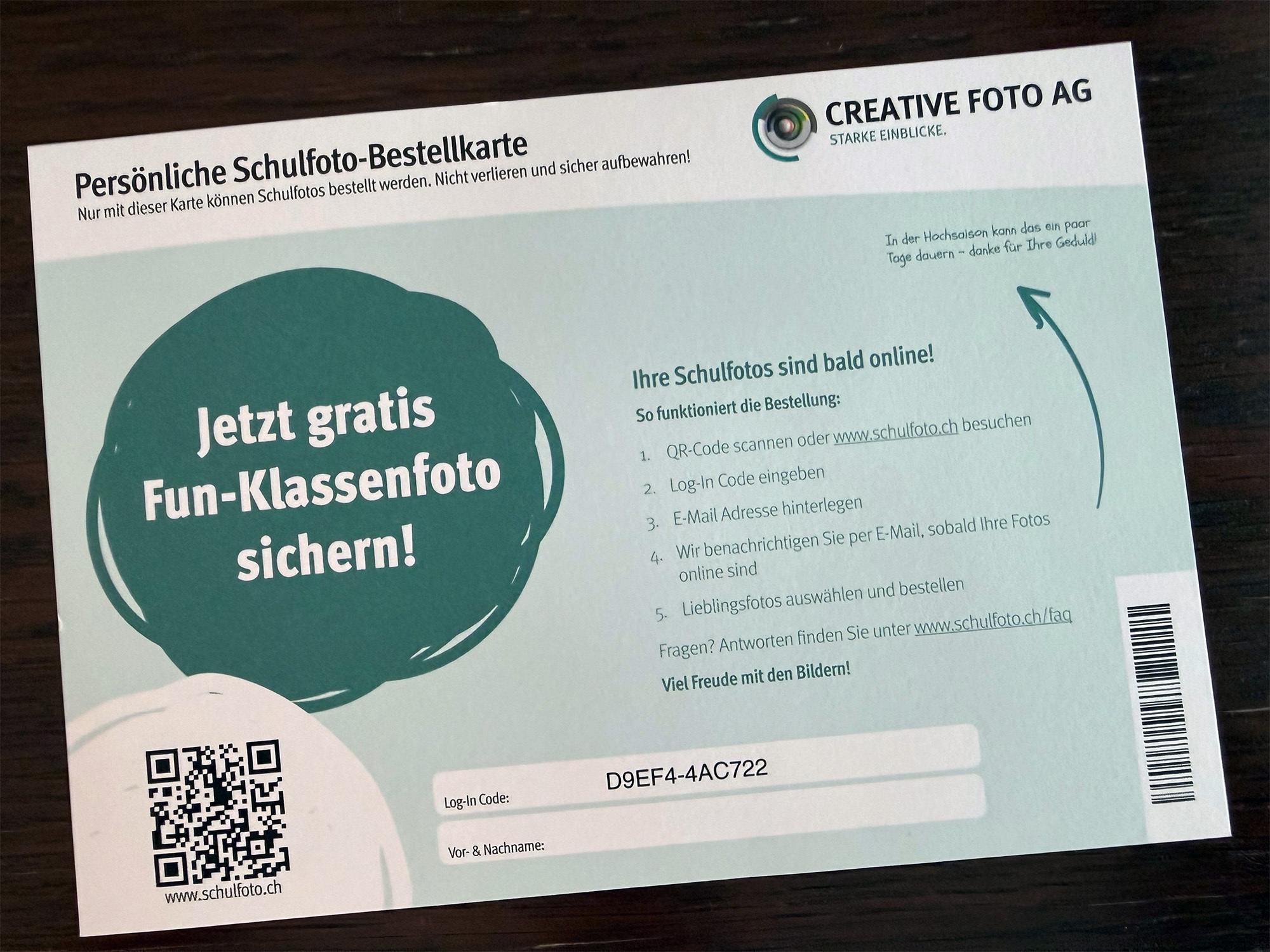Eltern Zugangscodes Schulfotos